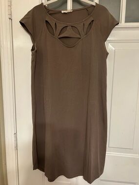 Synergy Organic Clothing Mosaic Laser Cut Cap Sleeve Dress in Cappuccino Size XL